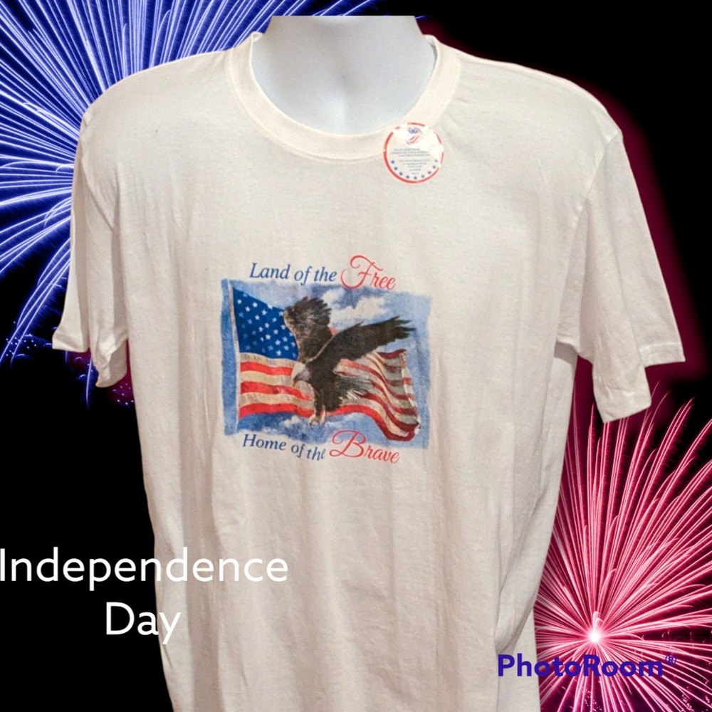 NWT! Mens Disabled Veterans White 100% Cotton T-Shirt Land of the Free Large